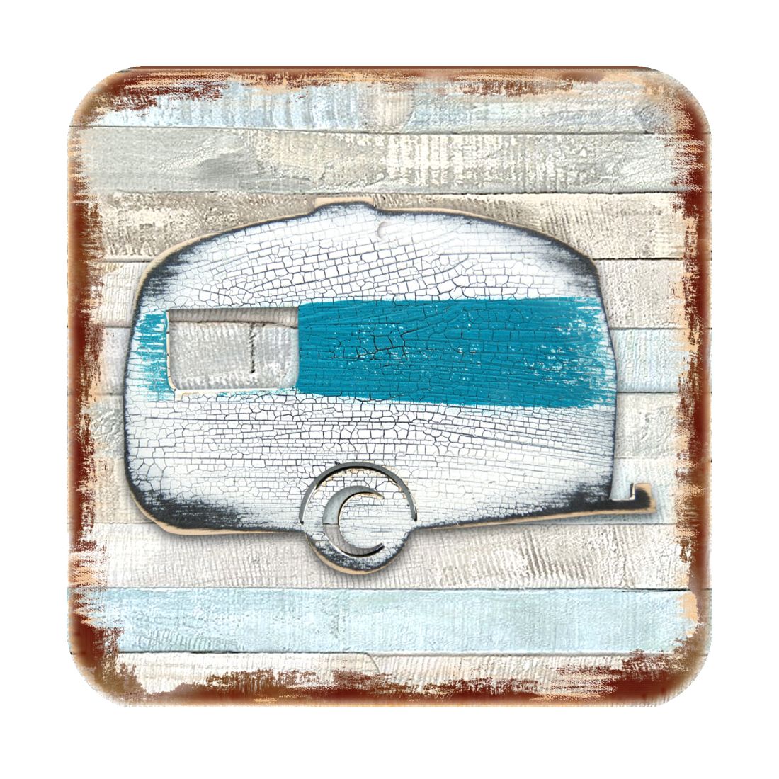 Juego de 4 posavasos de corcho de madera con diseño de Woodsy Camper de Nature Wonders - Decoración de vida silvestre - 8198431-9C-S4