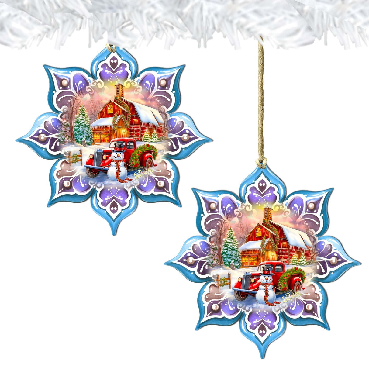 Christmas Red Barn Snowflake Wooden Ornaments by G. Debrekht - Christmas Decor - 8688429