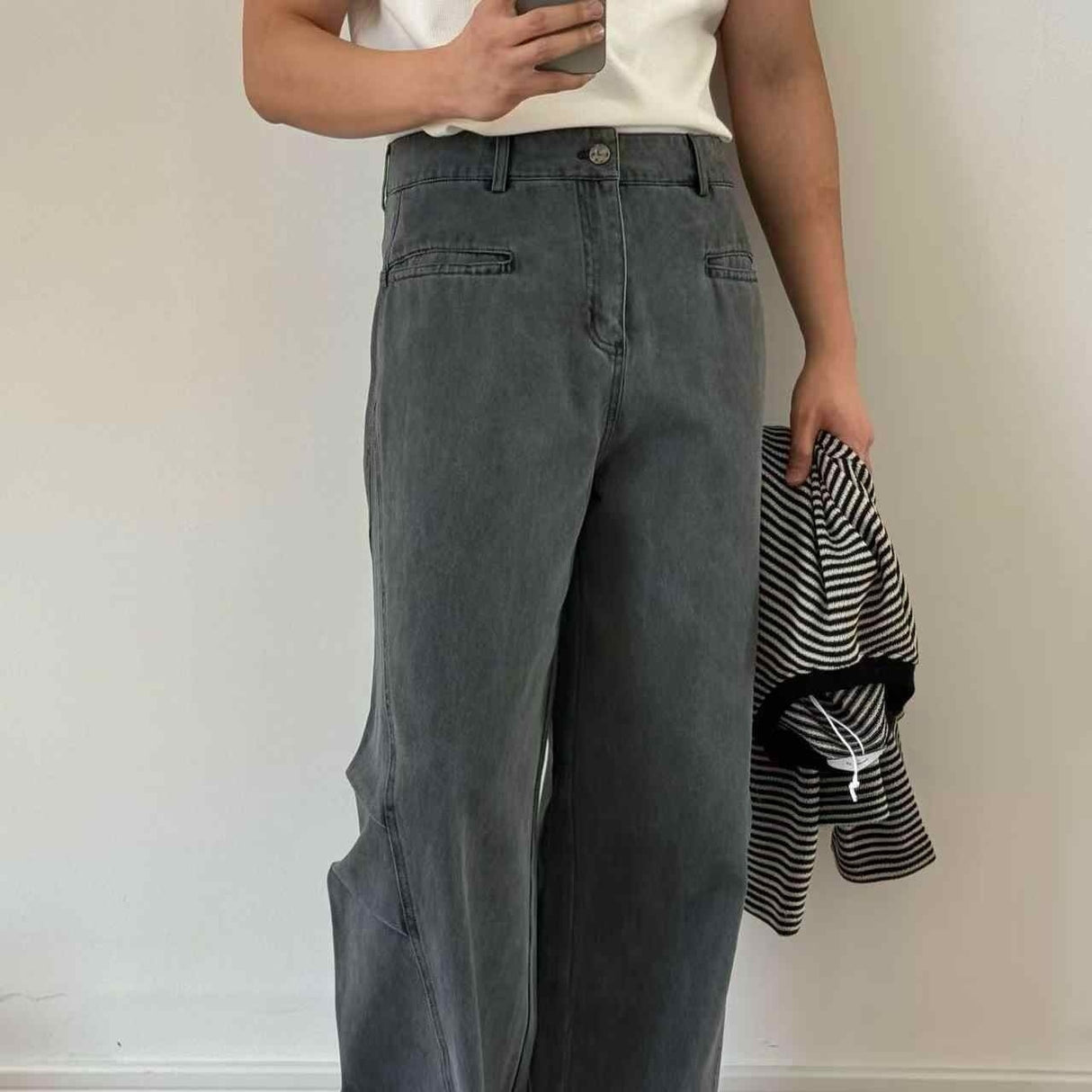 Three-dimensional Cut Pleated Washed All-match Matchet Pants White Unifrom Casual Jeans - Lootquake