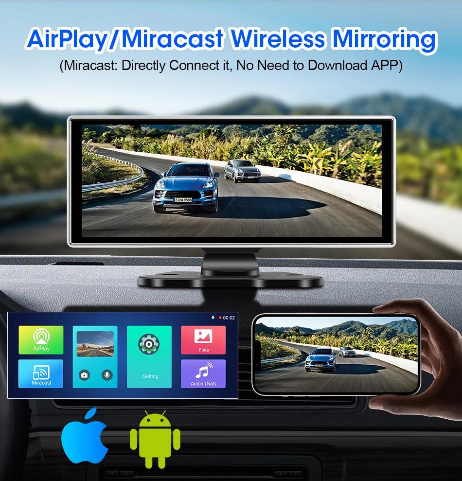 10/11.26 inch Dash Cam 4K Car DVR Wireless Carplay & Android Auto GPS Navigation Video Recorder Dashboard Dual Lens Wifi FM AUX