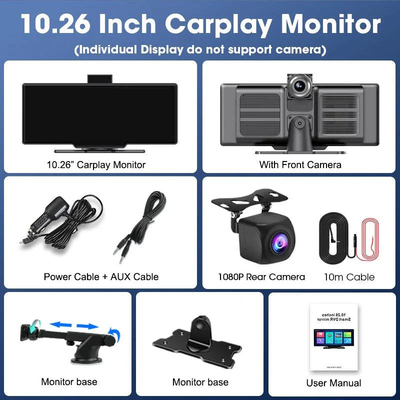 4K 10.26'' Mirror Dash Cam w/ Carplay & Android Auto