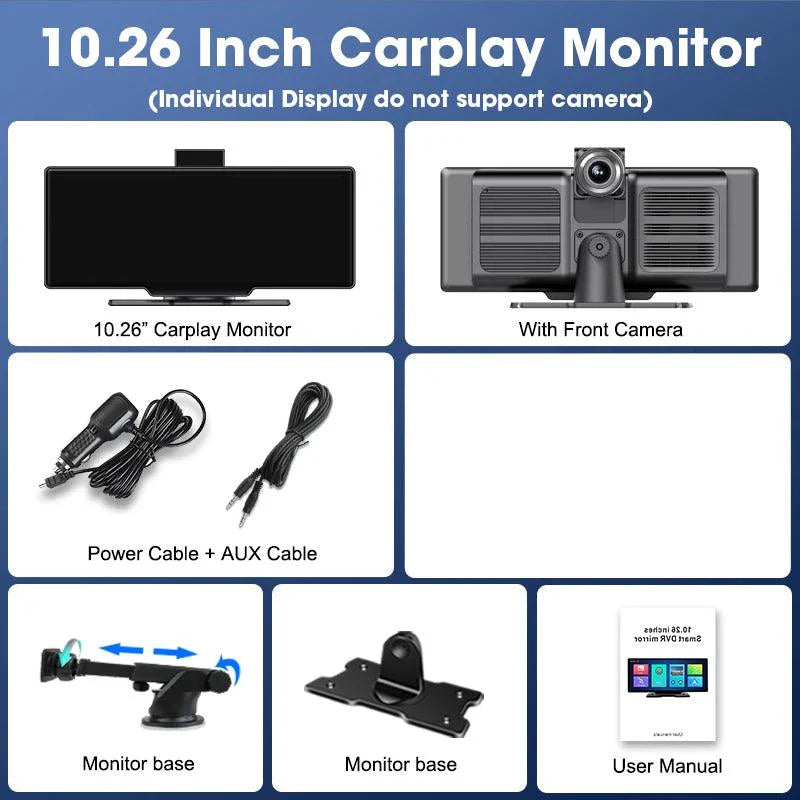 4K 10.26'' Mirror Dash Cam w/ Carplay & Android Auto