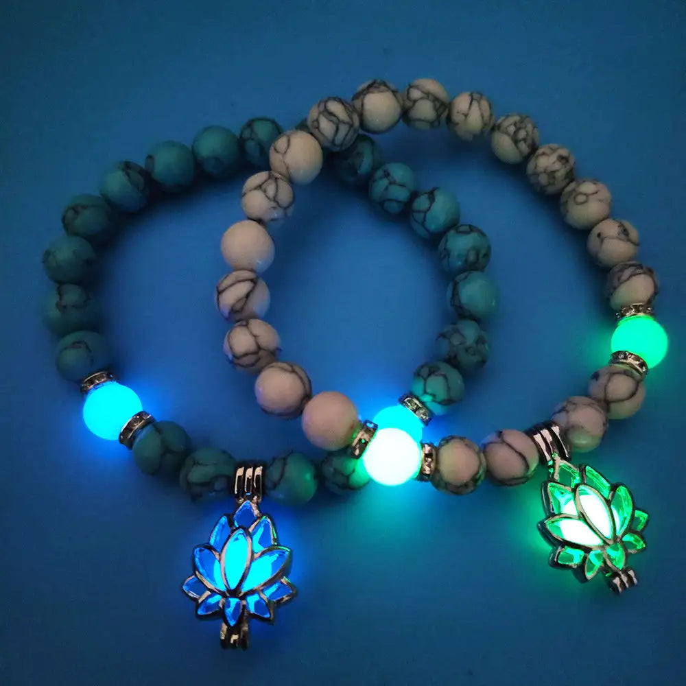 Energy Luminous Lotus Natural Stone Bracelet Yoga Healing Luminous Glow In The Dark Charm Beads Bracelet For Men Women Prayer Buddhism - Lootquake