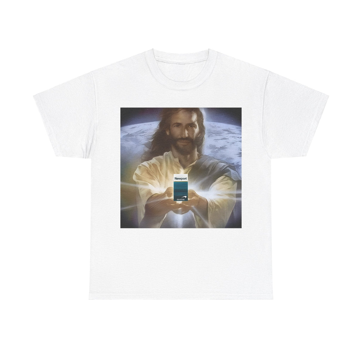 Jesús con cigarrillos | Newport | Camiseta con meme divertido