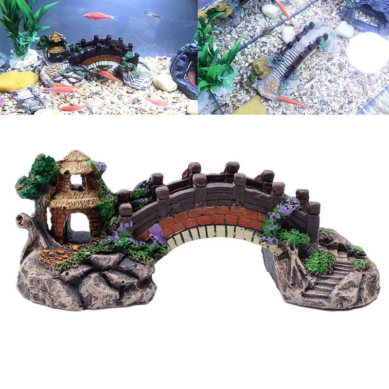 Fish Tank Aquarium Landscape Rockery Fake Bridge Landscaping Decoration Package Fish Globe Decorative Simulation Bridge Rockery Stone - Lootquake