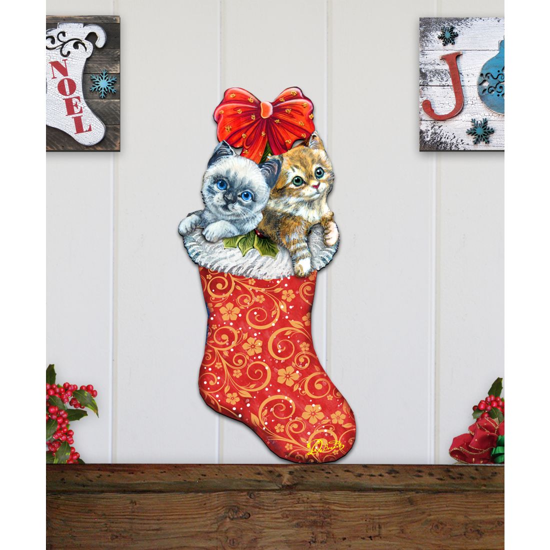 Medias navideñas con gatitos, decoración navideña para puerta de G. DeBrekht - Decoración navideña de Papá Noel y muñeco de nieve - 8114021H
