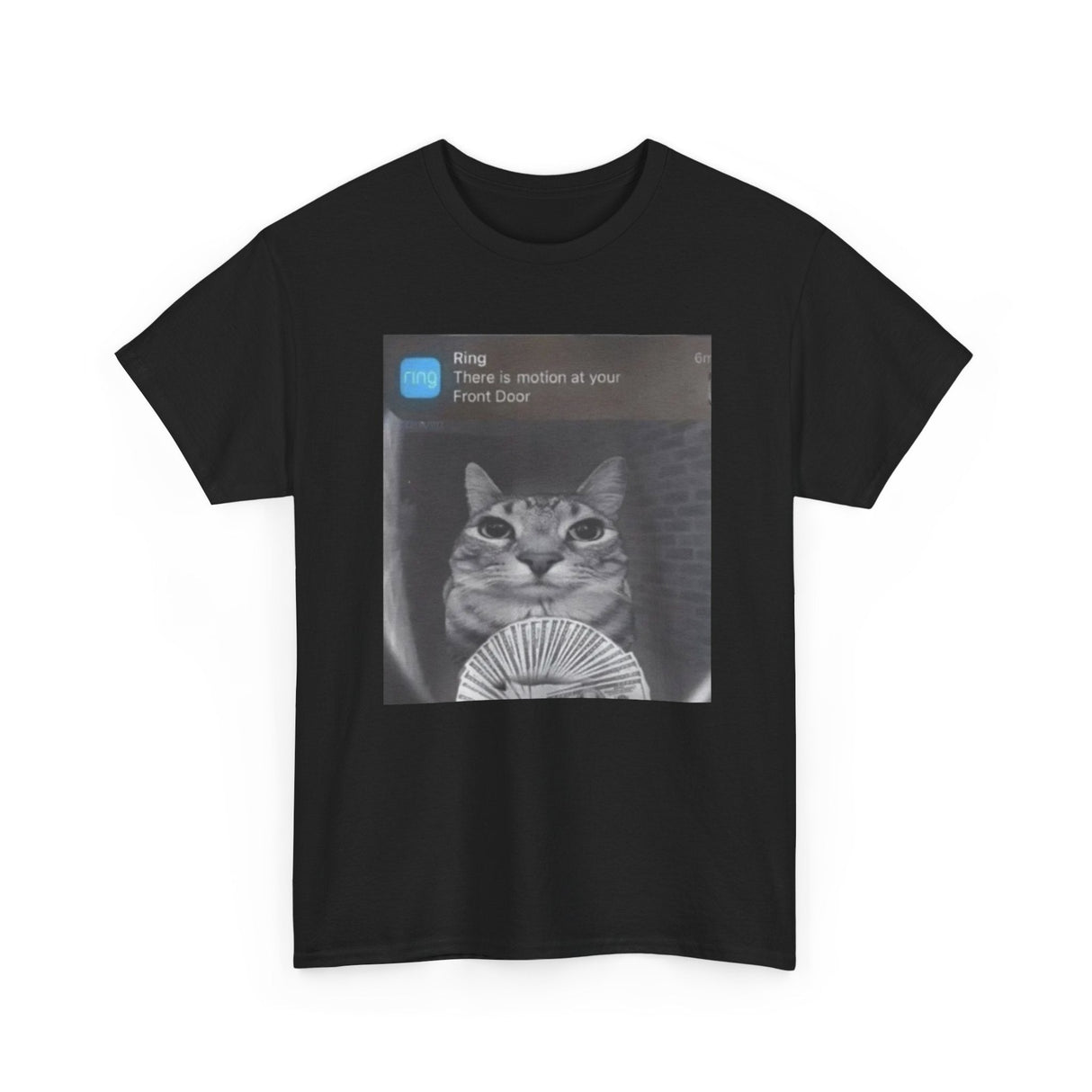 Camiseta divertida con un gato que se mueve en la puerta de tu casa: divertida camiseta con meme de cámara en movimiento.