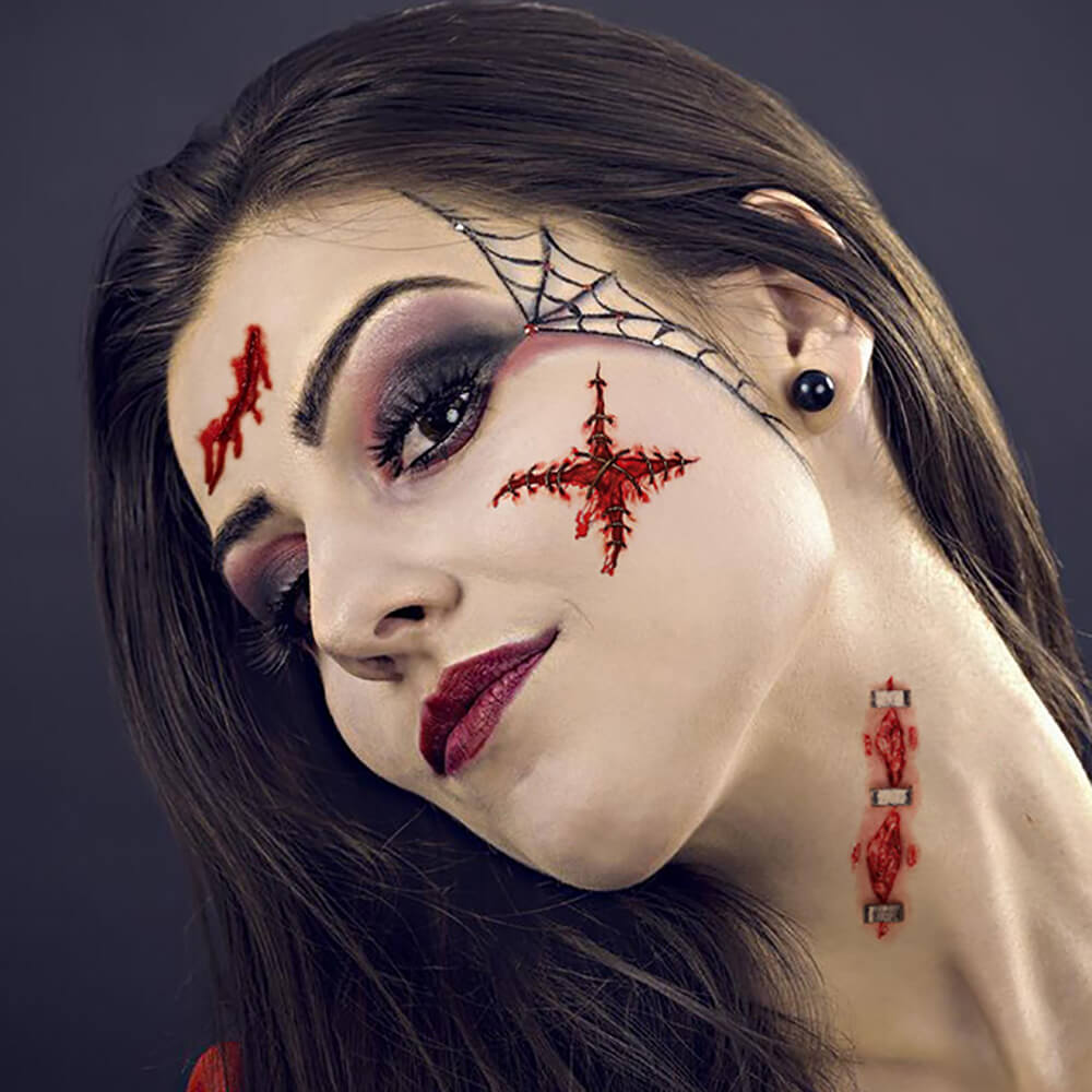 10 pegatinas de tatuajes temporales de Halloween con heridas espeluznantes