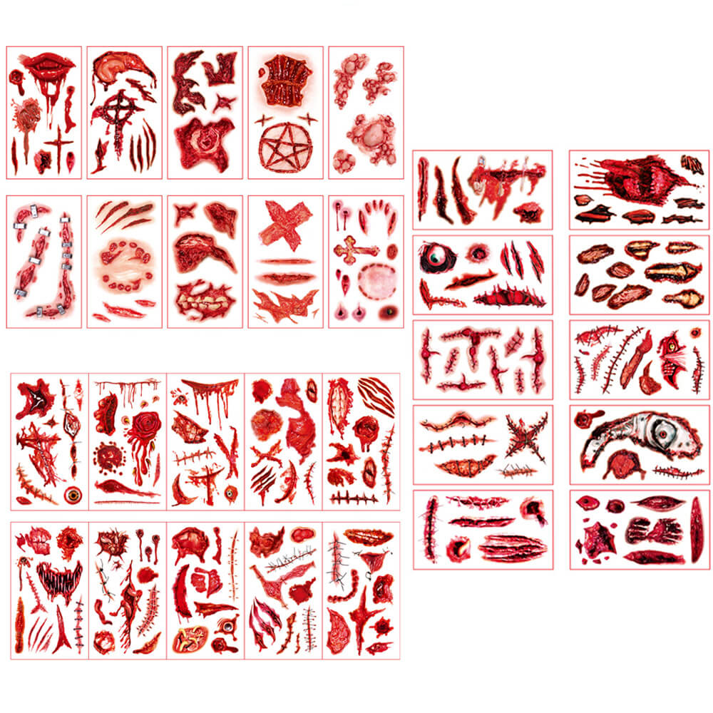 10 pegatinas de tatuajes temporales de Halloween con heridas espeluznantes
