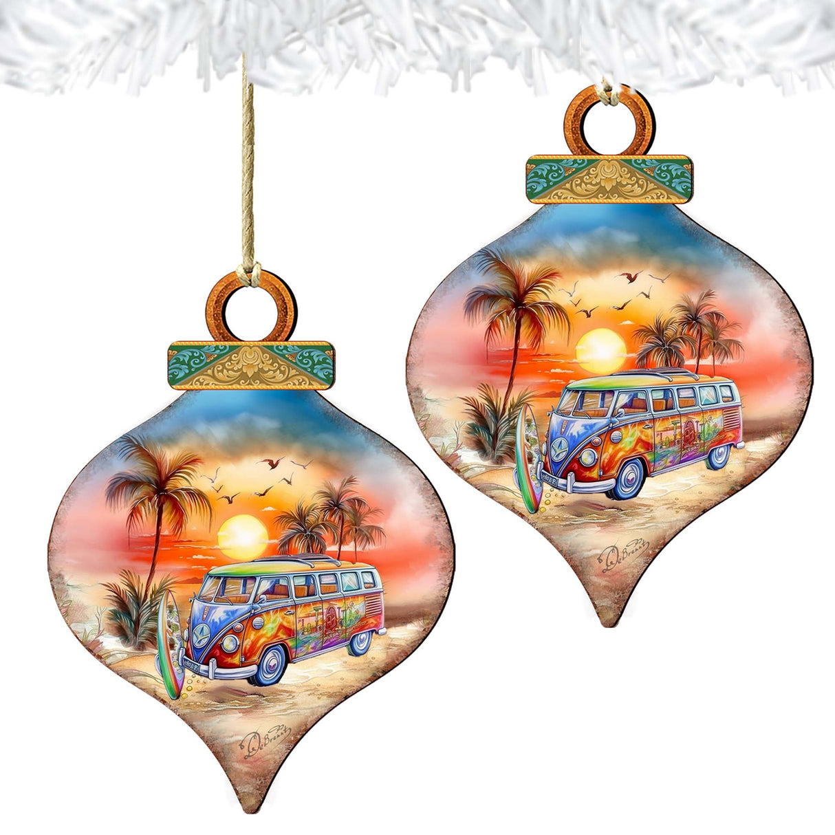 Nautical Christmas Ornaments - Sunset on the Beach Wooden Ornaments by G. DeBrekht Coastal Holiday Decor - 8688170