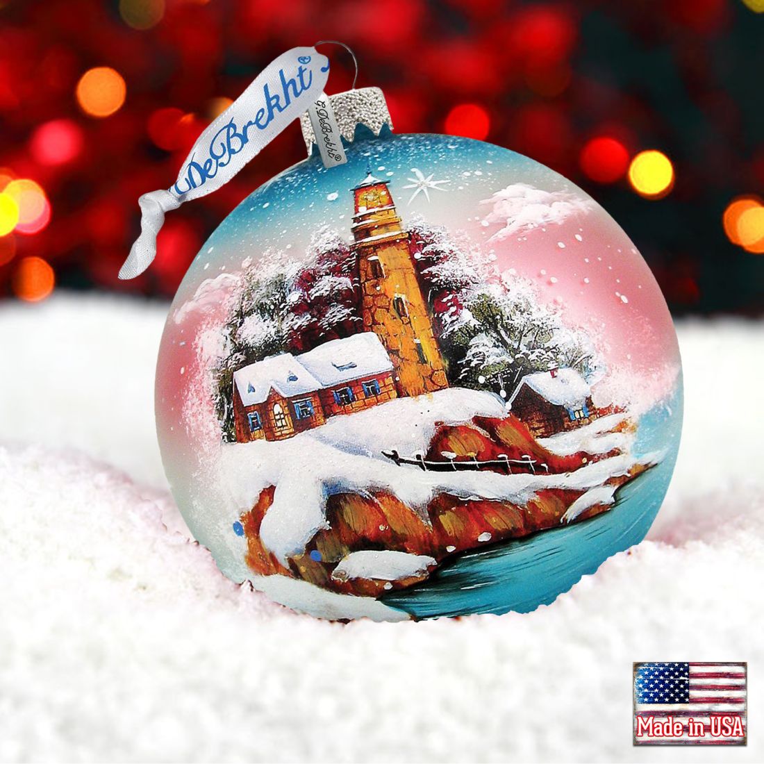 Harbor Light Ball Glass Ornament by G. DeBrekht - Coastal Holiday Decor - 73131