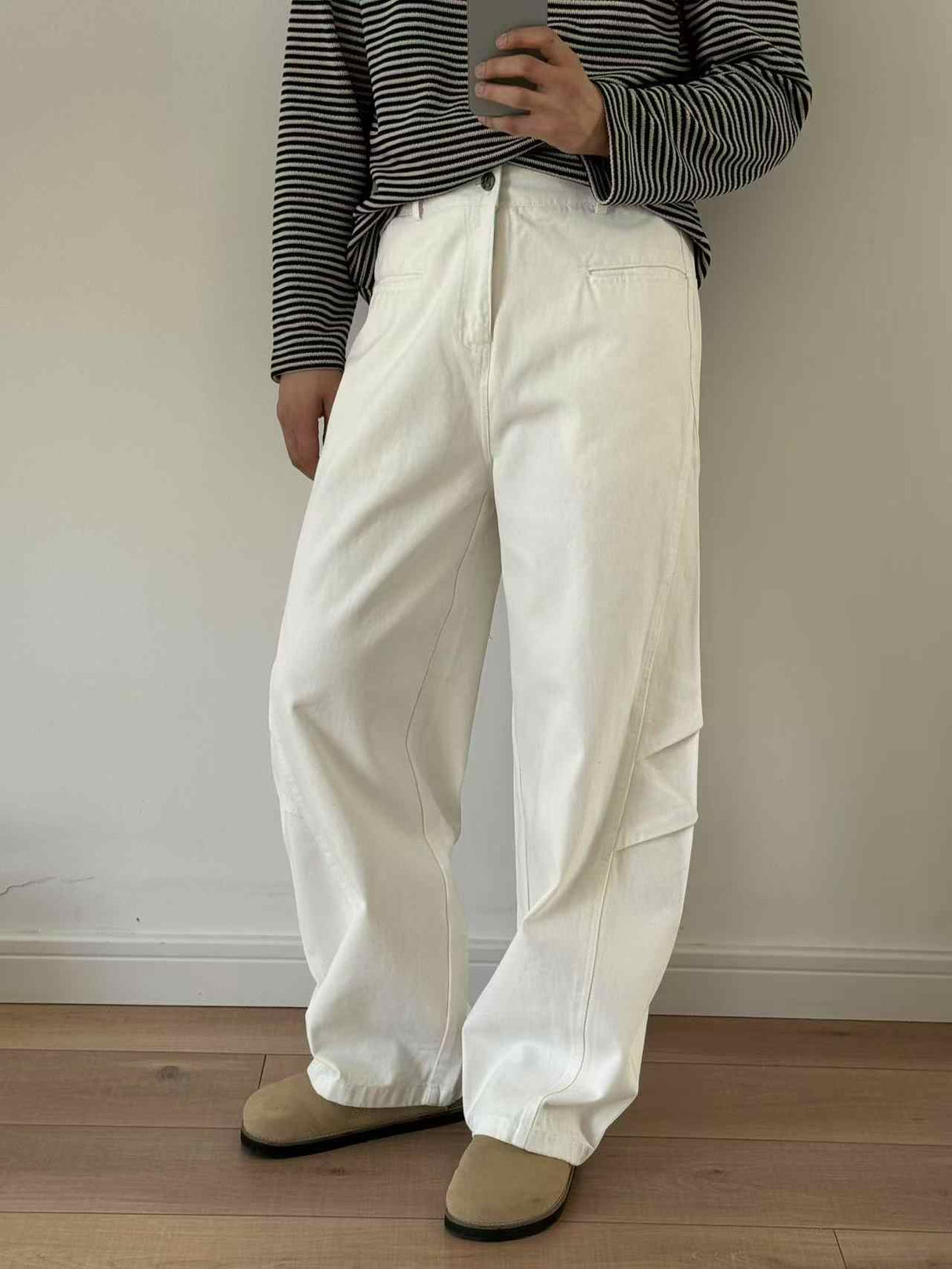 Three-dimensional Cut Pleated Washed All-match Matchet Pants White Unifrom Casual Jeans - Lootquake