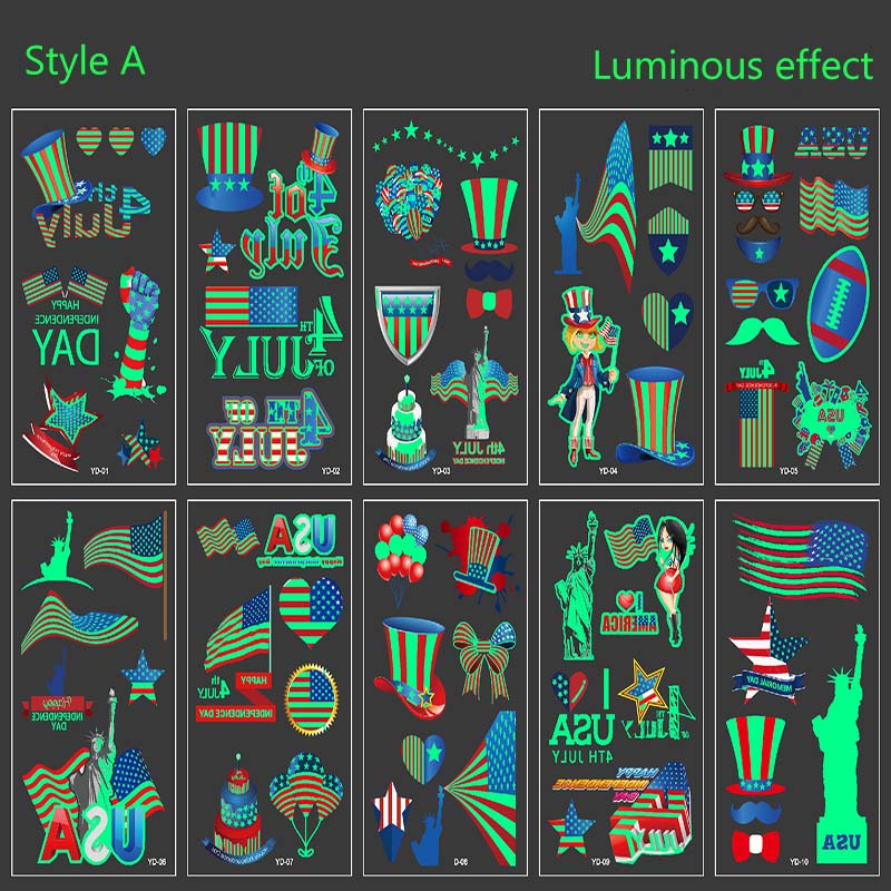 10 pegatinas luminosas para tatuajes del Día de la Independencia