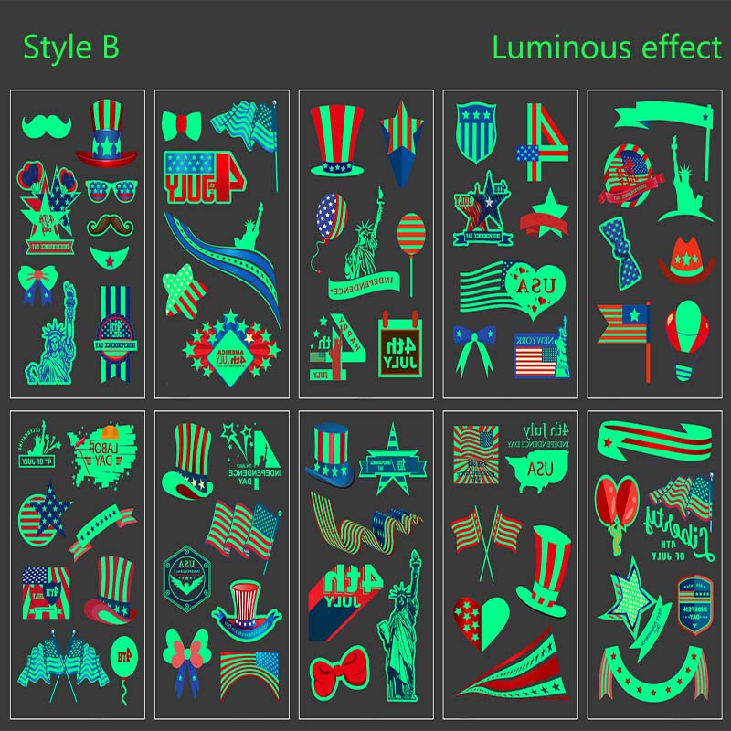 10 pegatinas luminosas para tatuajes del Día de la Independencia
