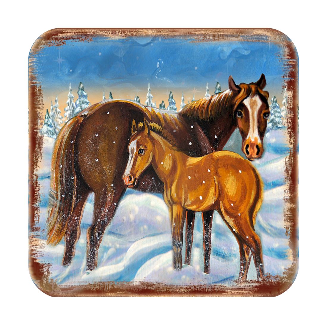 Horsey Wooden Cork Coasters Gift Set of 4 by Nature Wonders - Nature Wildlife Decor - 95218C-S4