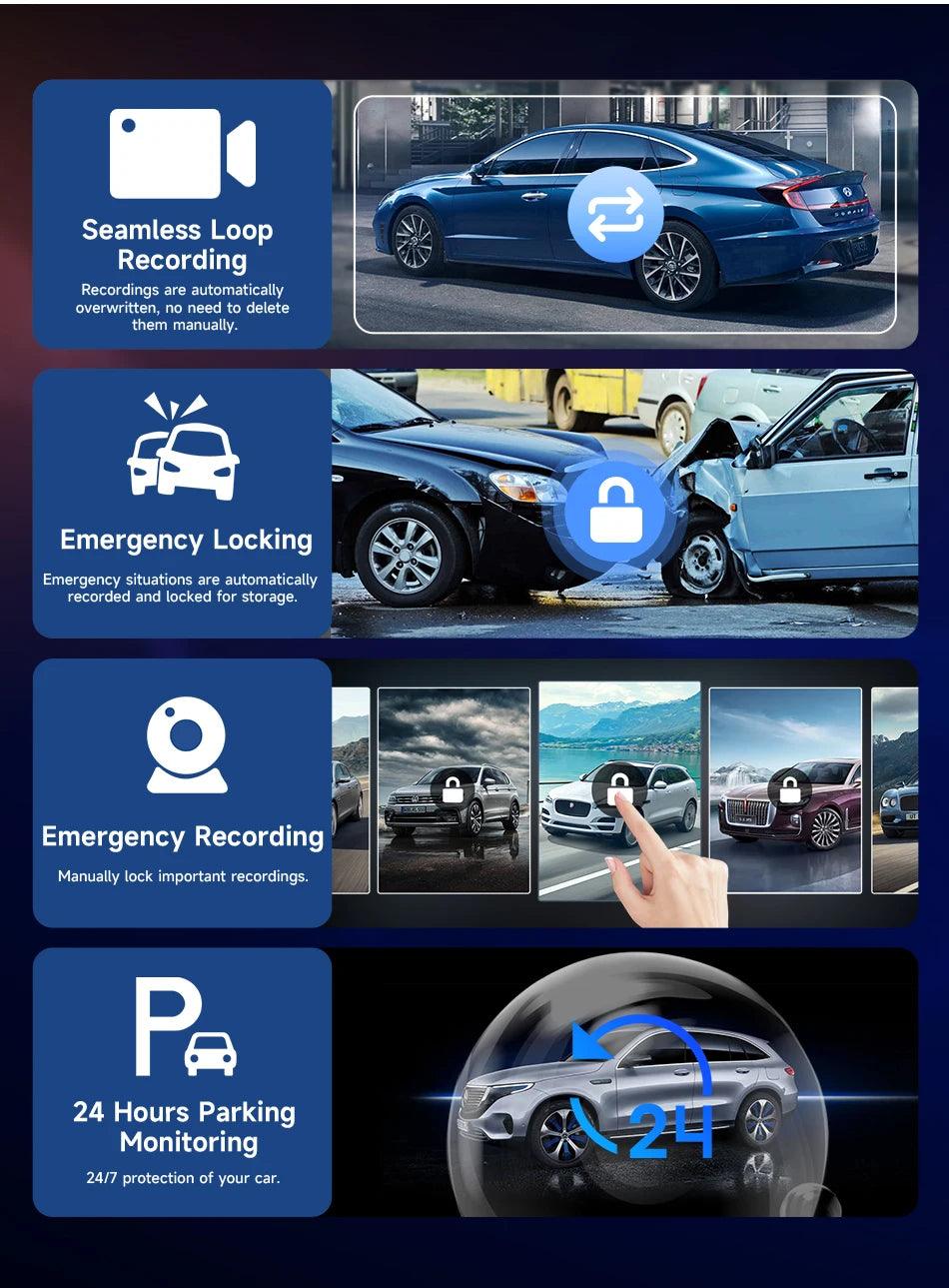 11.26 inch Car DVR 4K Dash Cam Dual Lens Wireless Carplay & Android Auto Video Recorder Monitor GPS Navigation 5G Wifi FM AUX