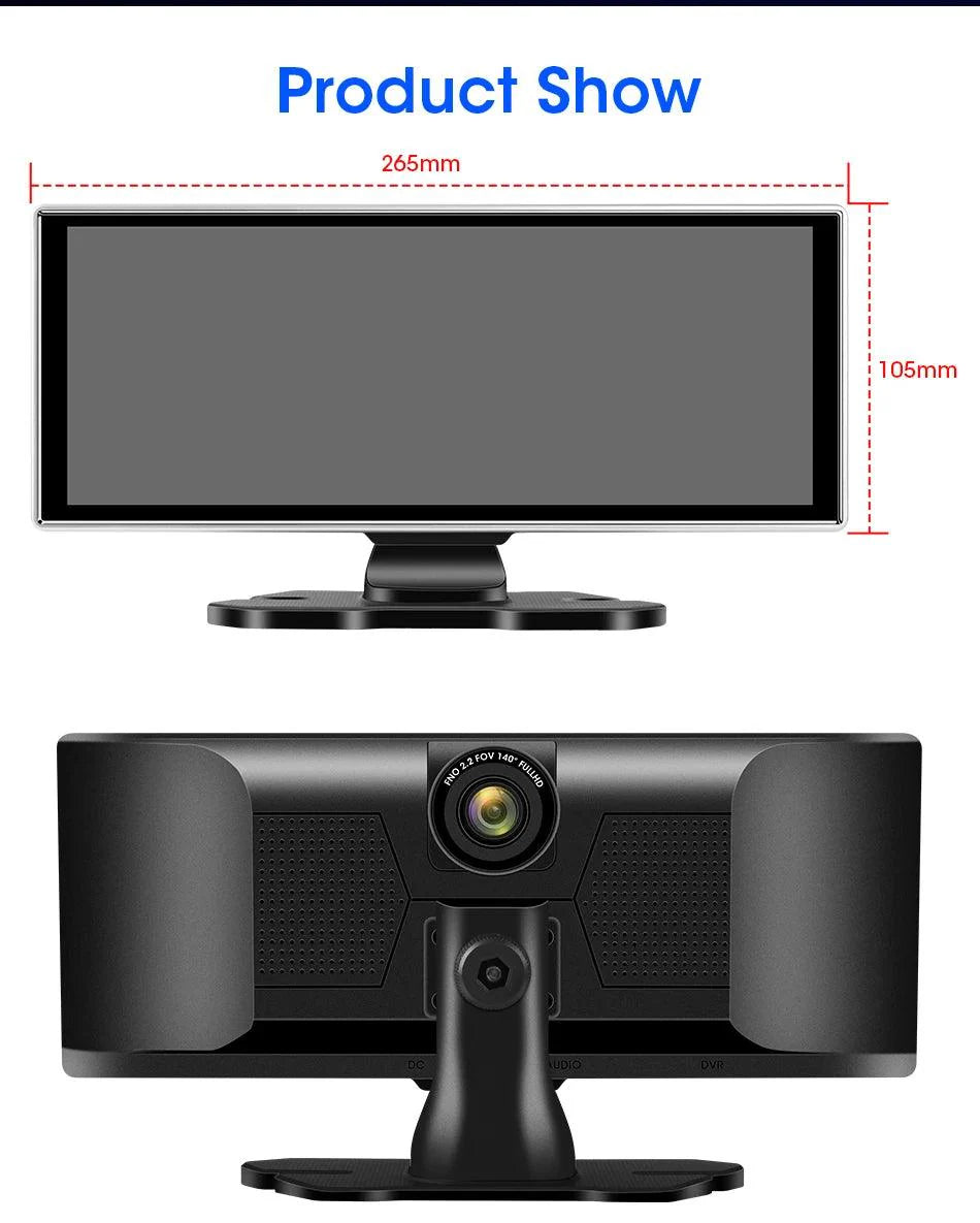 11.26 inch Car DVR 4K Dash Cam Dual Lens Wireless Carplay & Android Auto Video Recorder Monitor GPS Navigation 5G Wifi FM AUX