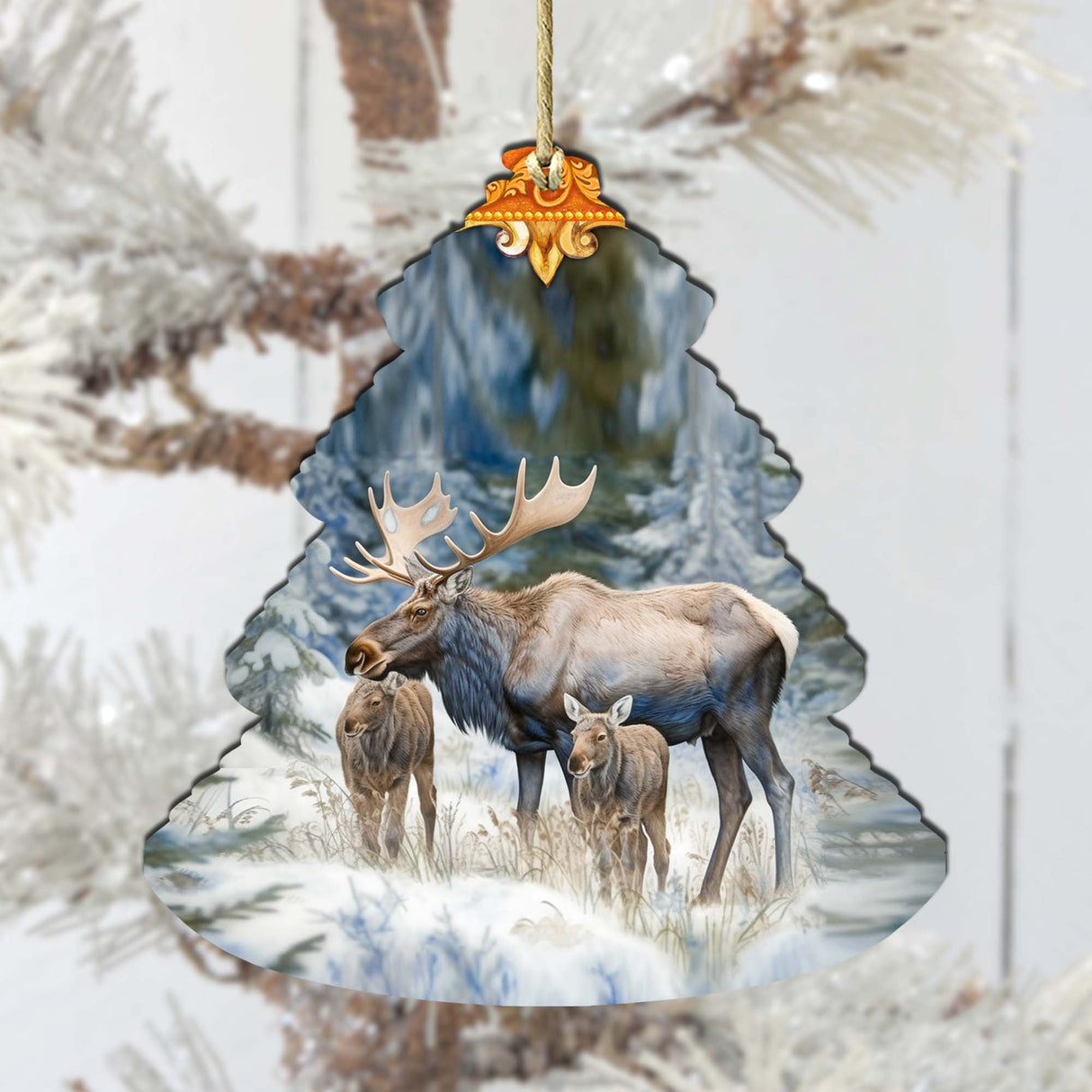 Moose Family Tree Wooden Ornaments by G.Debrekht - Wildlife Holiday Decor - 870004