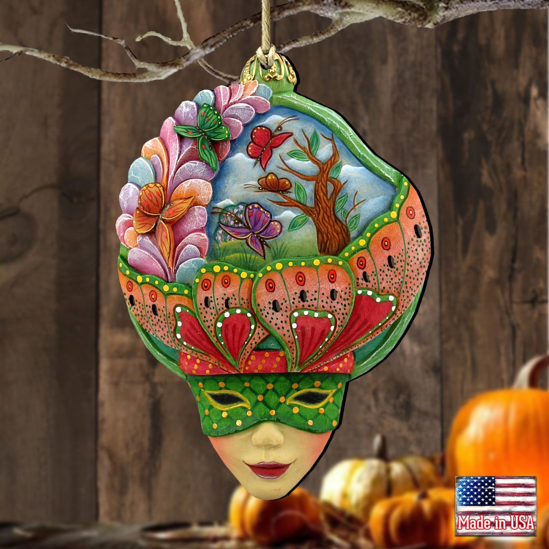 Butterfly Mask Wooden Ornaments by G. DeBrekht - Thanksgiving Halloween Decor - 8161037