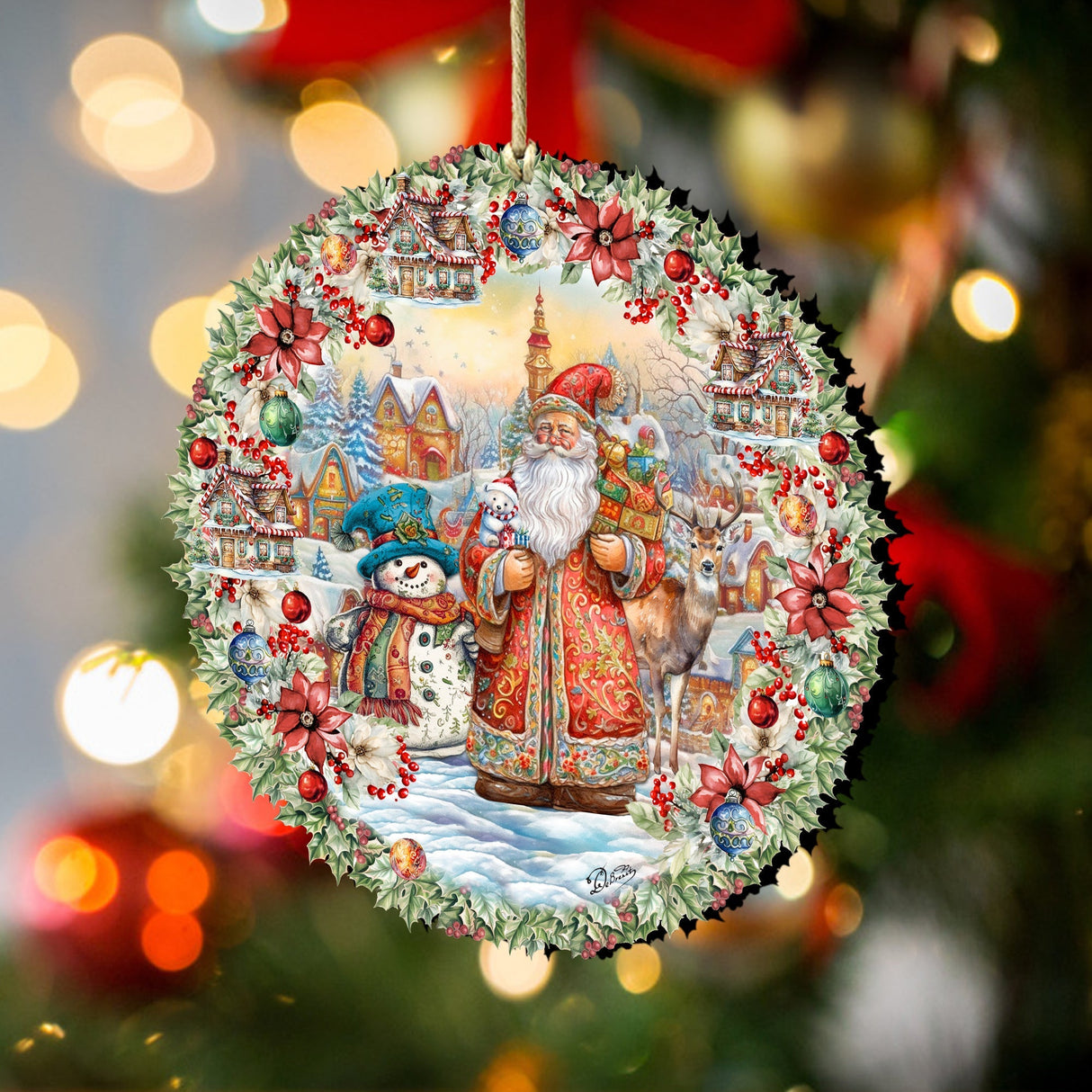 Merry Christmas Wreath Wooden Ornaments by G. Debrekht Christmas Santa Snowman Decor - 8611069