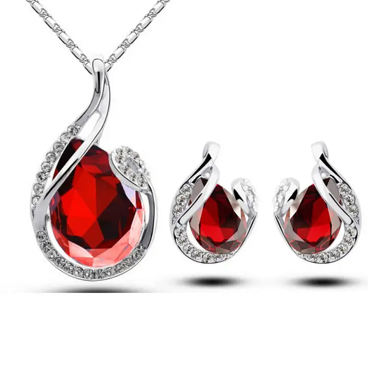 3pcs Rhinestone Necklace Set With Earrings Fashion Water-drop-shaped Jewelry For Women Valentine's Day - Lootquake