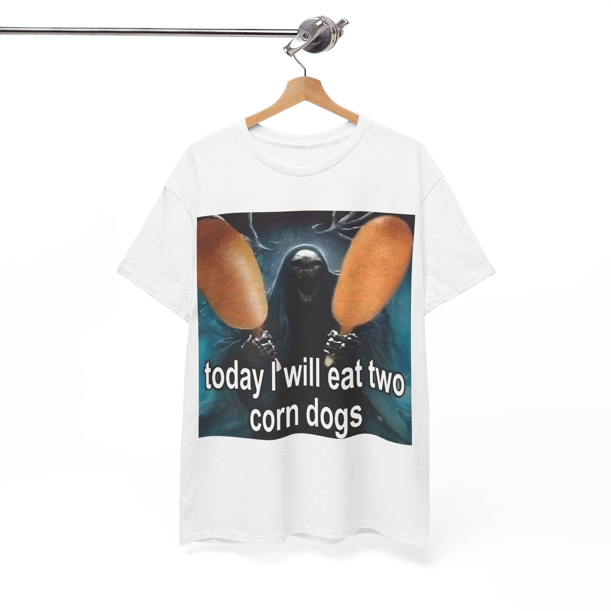 Camiseta divertida con meme "Hoy comeré dos perritos de maíz": divertida camiseta con humor gastronómico