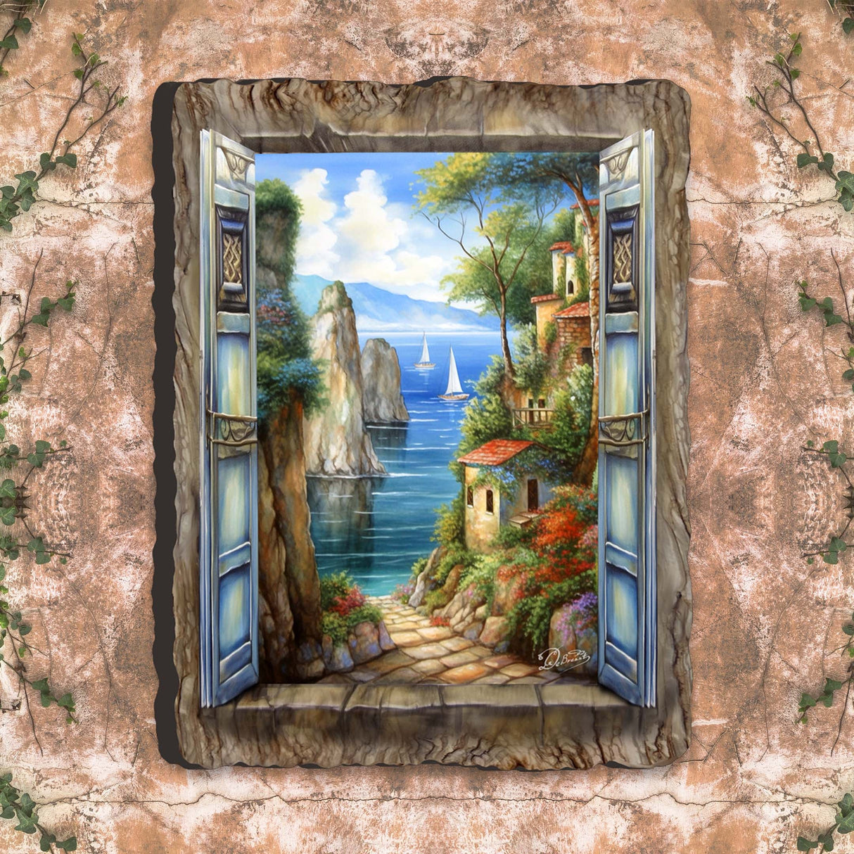 Arte mural con ventana de pueblo costero de G. DeBrekht Coastal Decor - 8492105W