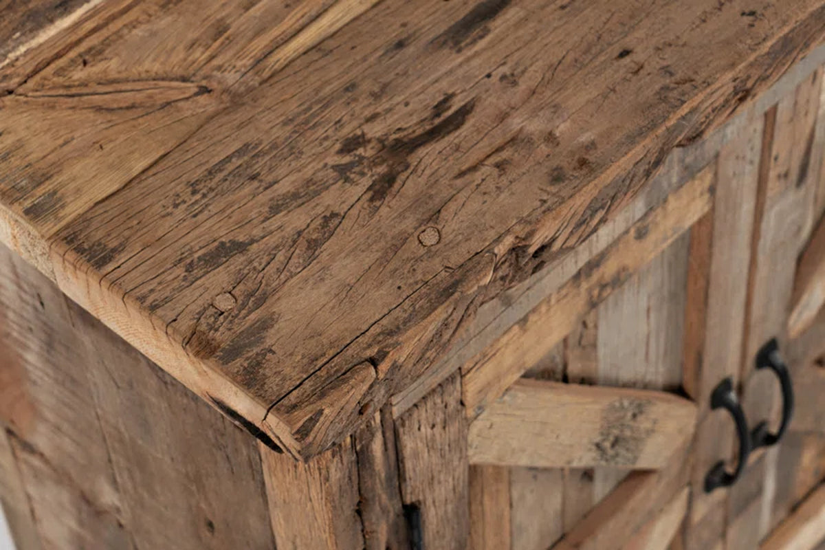 Solid Wood Rustic Industrial Accent Cabinet Dining Storage-2