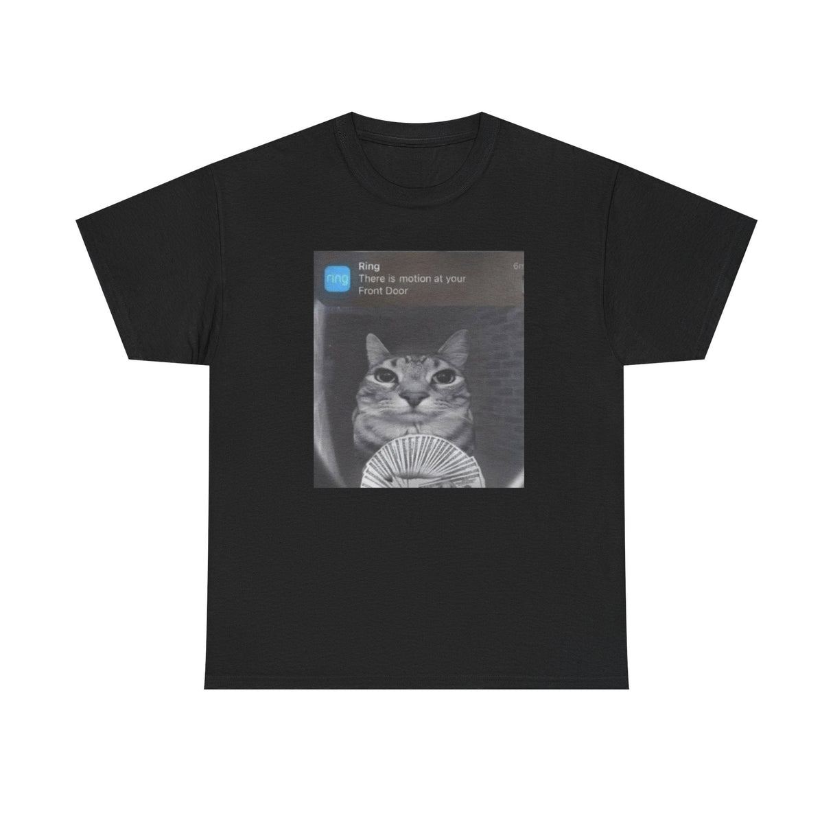 Camiseta divertida con un gato que se mueve en la puerta de tu casa: divertida camiseta con meme de cámara en movimiento.