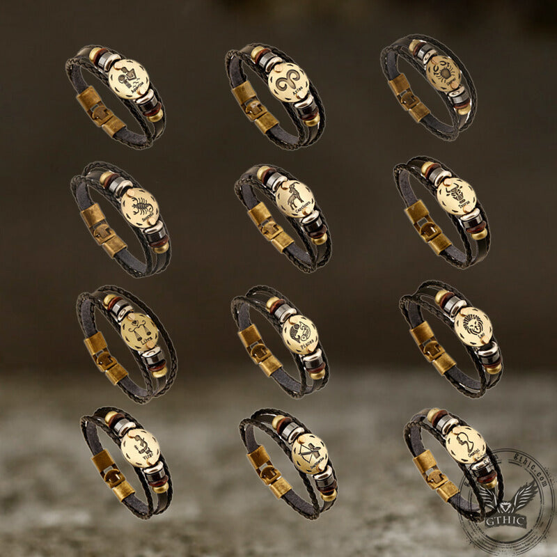 Pulsera de cuero de aleación de las 12 constelaciones