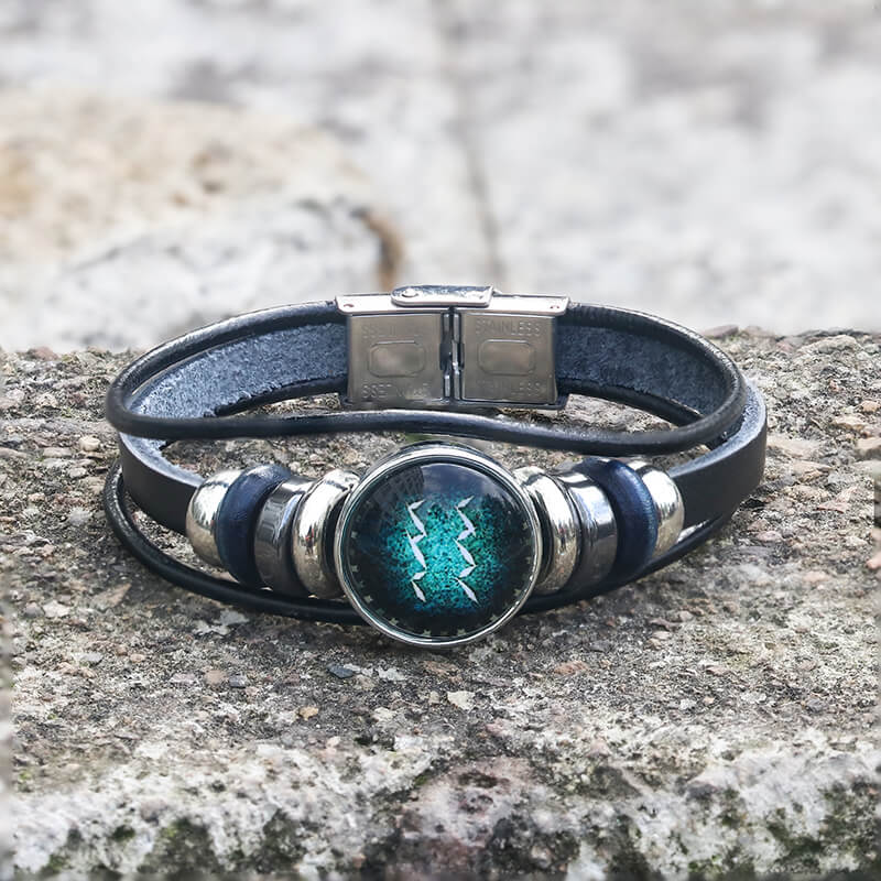 Pulsera de acero inoxidable y cuero multicapa con 12 constelaciones