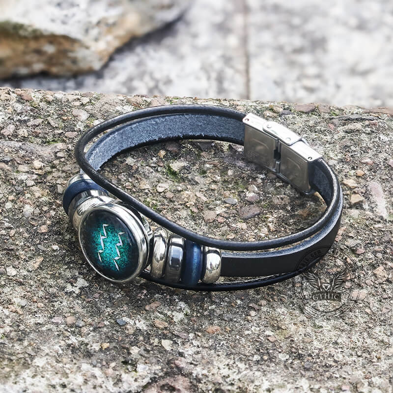 Pulsera de acero inoxidable y cuero multicapa con 12 constelaciones