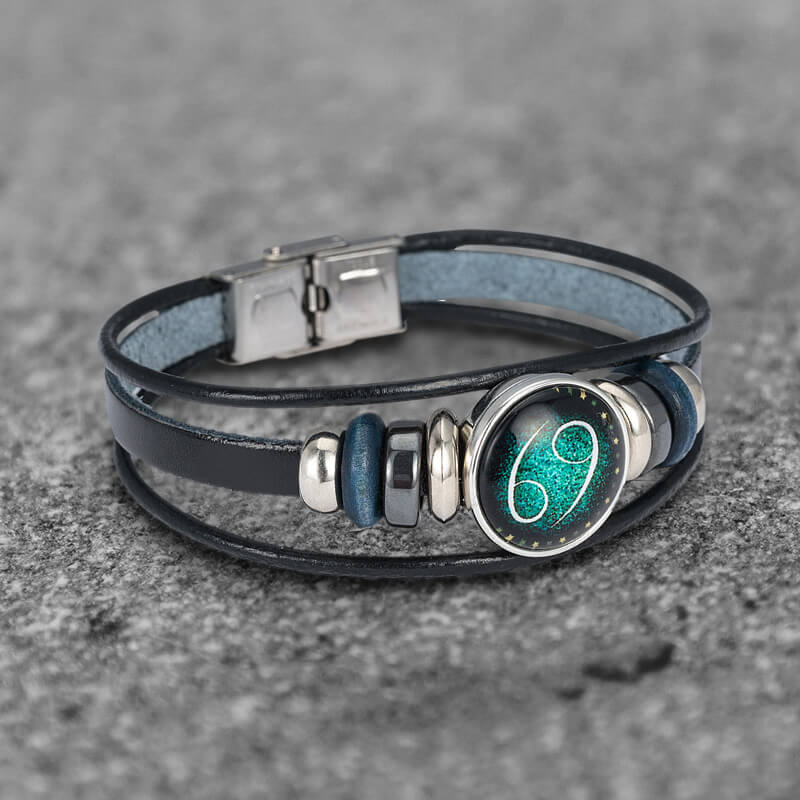 Pulsera de acero inoxidable y cuero multicapa con 12 constelaciones