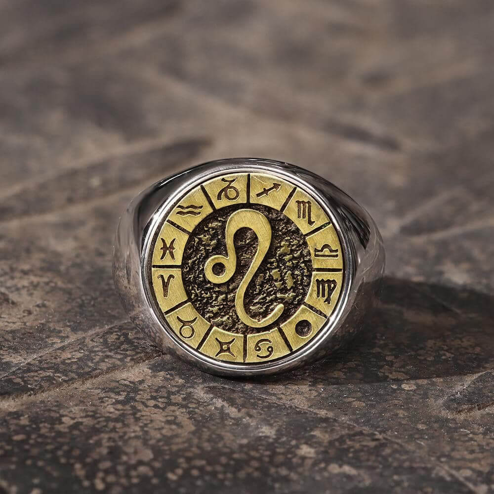 Anillo de acero inoxidable con las 12 constelaciones del zodiaco