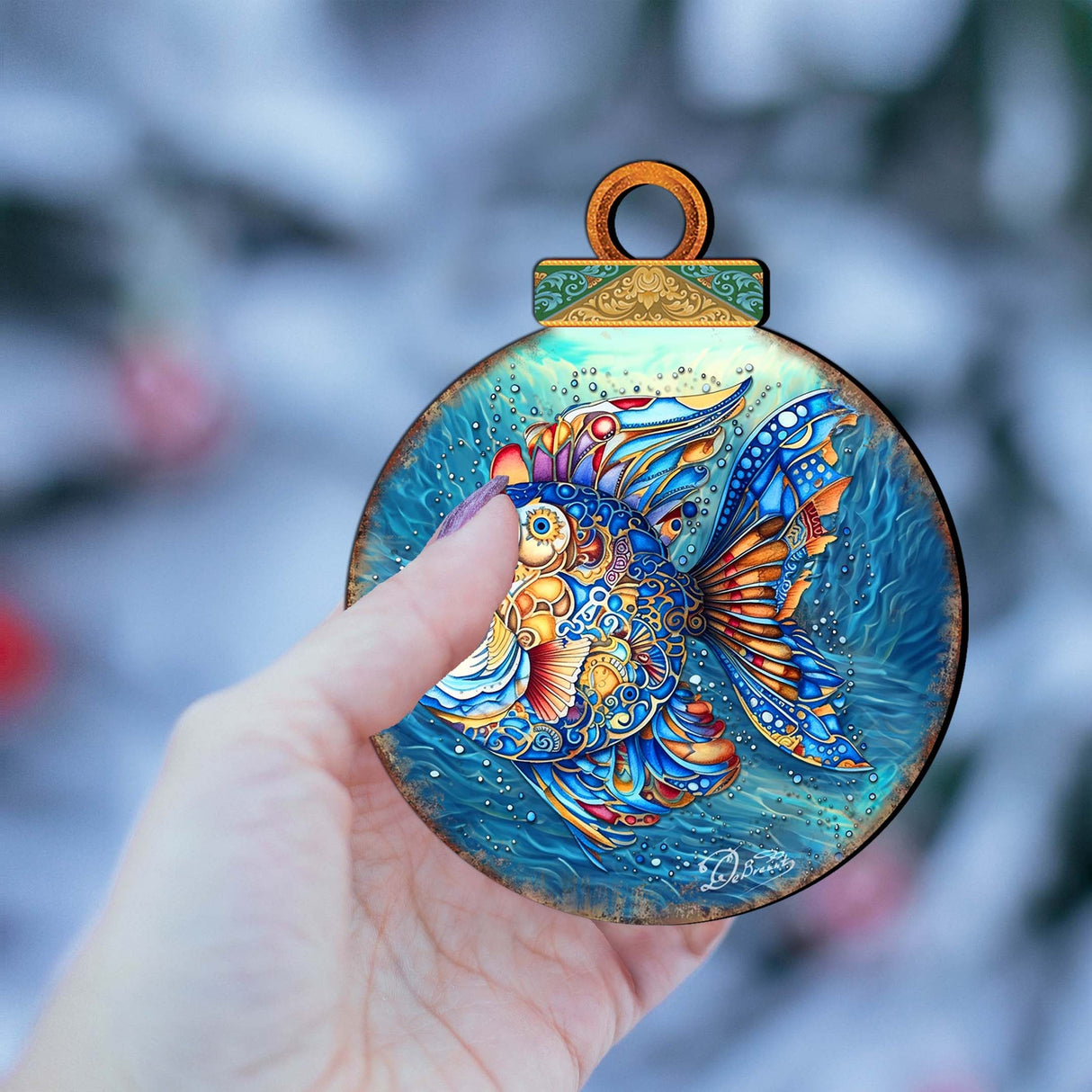 Coastal Decorations - Blue Fish Wooden Ornaments by G.Debrekht Coastal Holiday Decor - 8688181