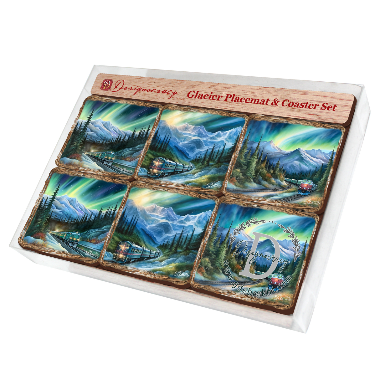 Northern Lights Wooden Cork Placemat and Coasters Gift Set of 7 by Nature Wonders Nature Wildlife Decor - 85411C-S7