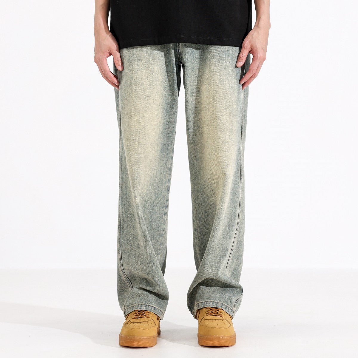 Yellow Mud Dyed Straight Jeans For Men - Lootquake