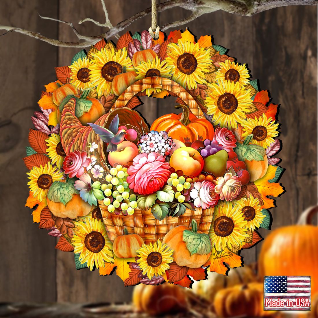 Flower Fall Wreath Wooden Ornaments by G. DeBrekht - Thanksgiving Halloween Decor - 8185305-5