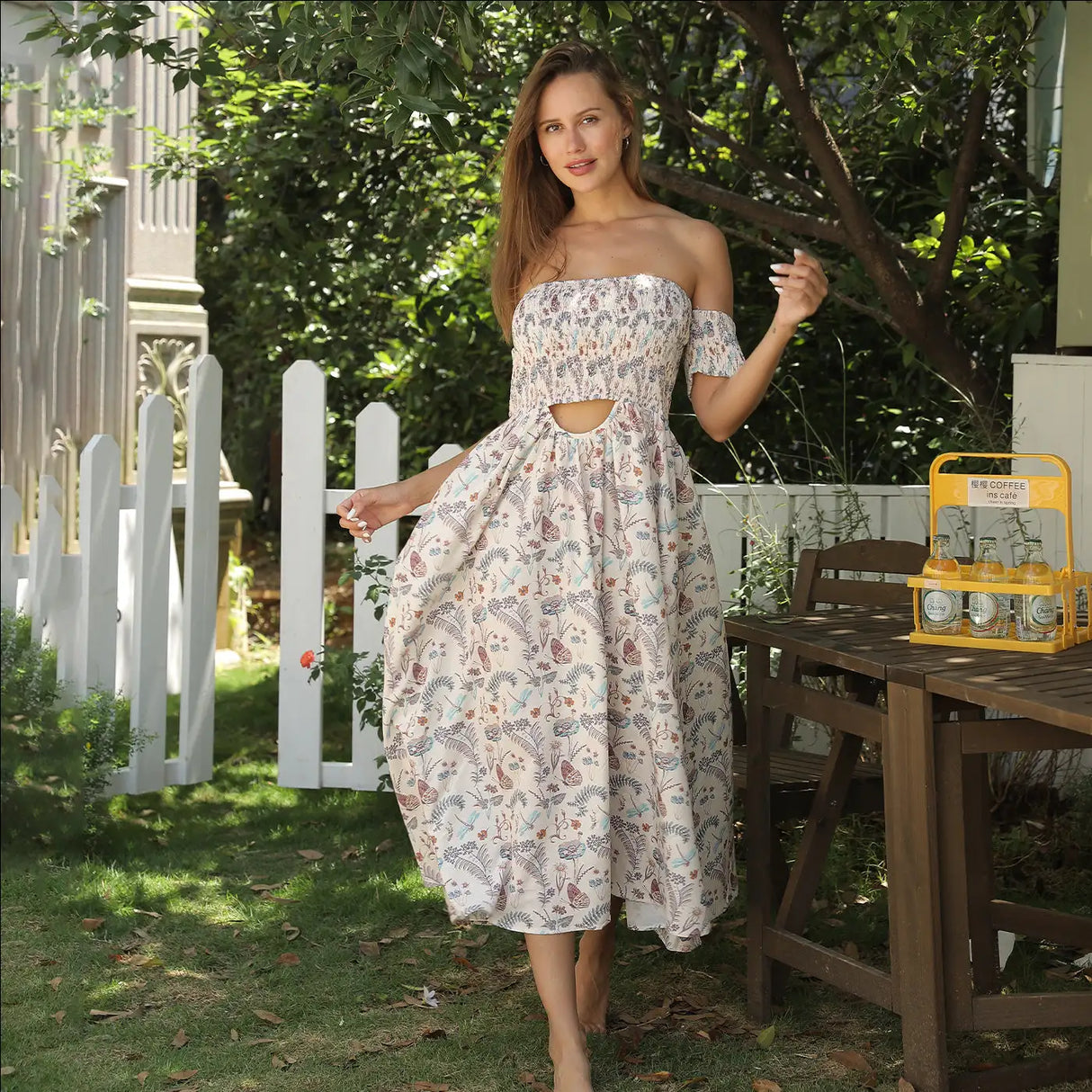Women's Off Shoulder Strapless Floral Dress - Lootquake