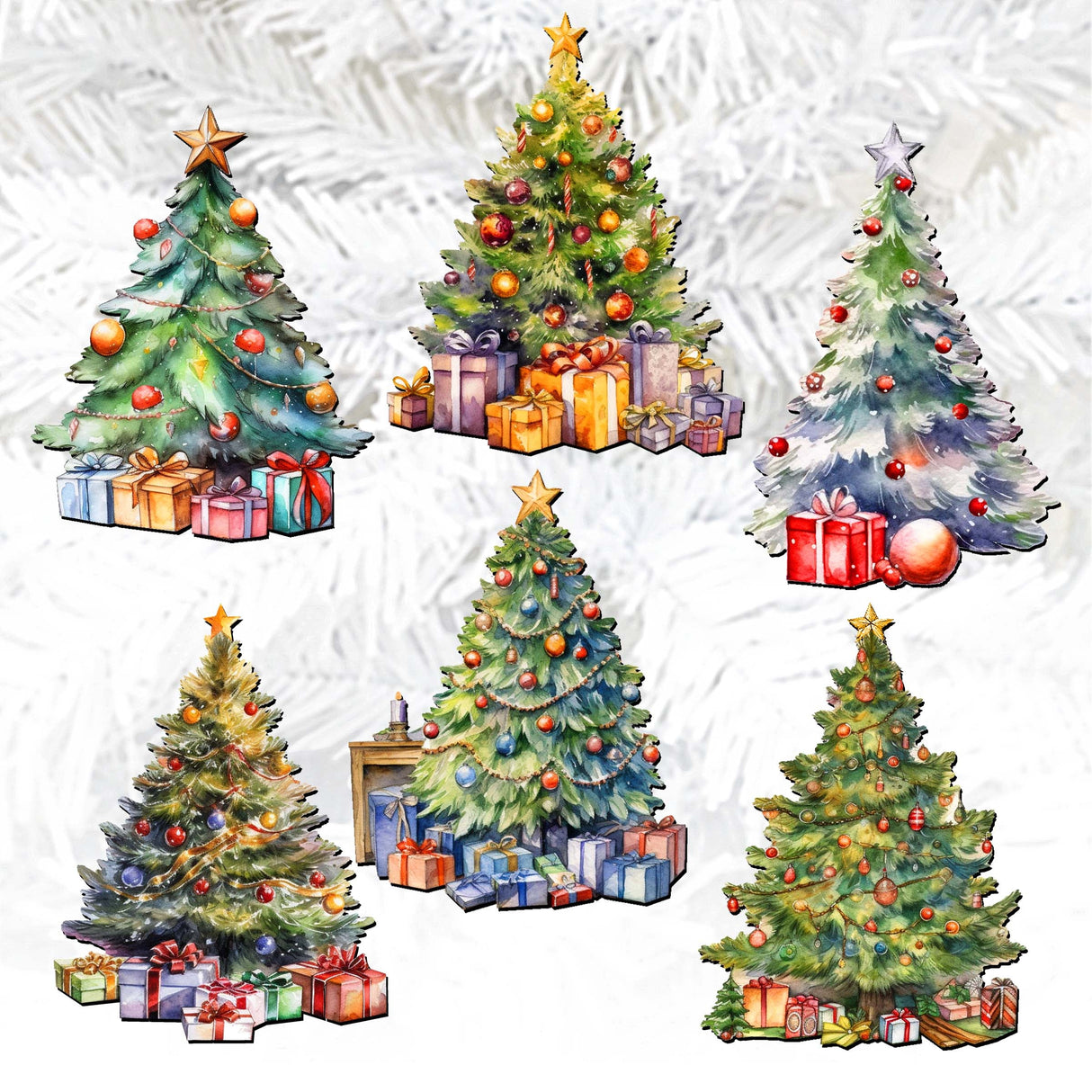 Christmas Tree Decorative Wooden Clip-on Ornaments Set of 6 by G. Debrekht - Christmas Decor - 8090044C-S6