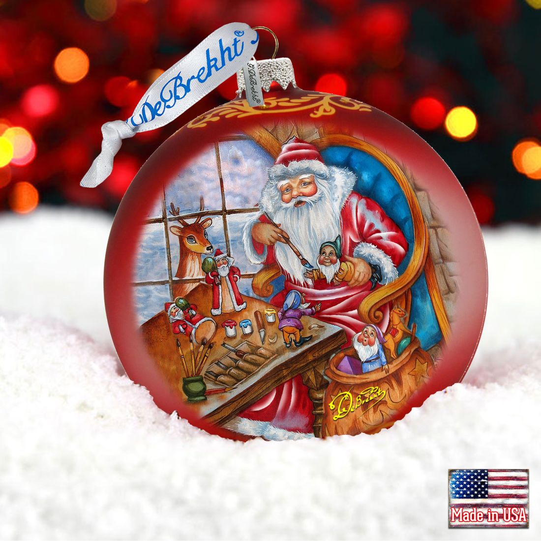 Santa Atelier Glass Ornament Limited Edition by G. DeBrekht - Christmas Santa Snowman Decor - 73903