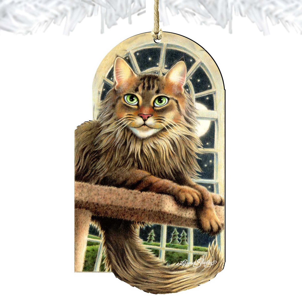 Adornos de madera de gato verde Stargazer de Laura Seeley - Decoración para perros y gatos - 8512070-LS