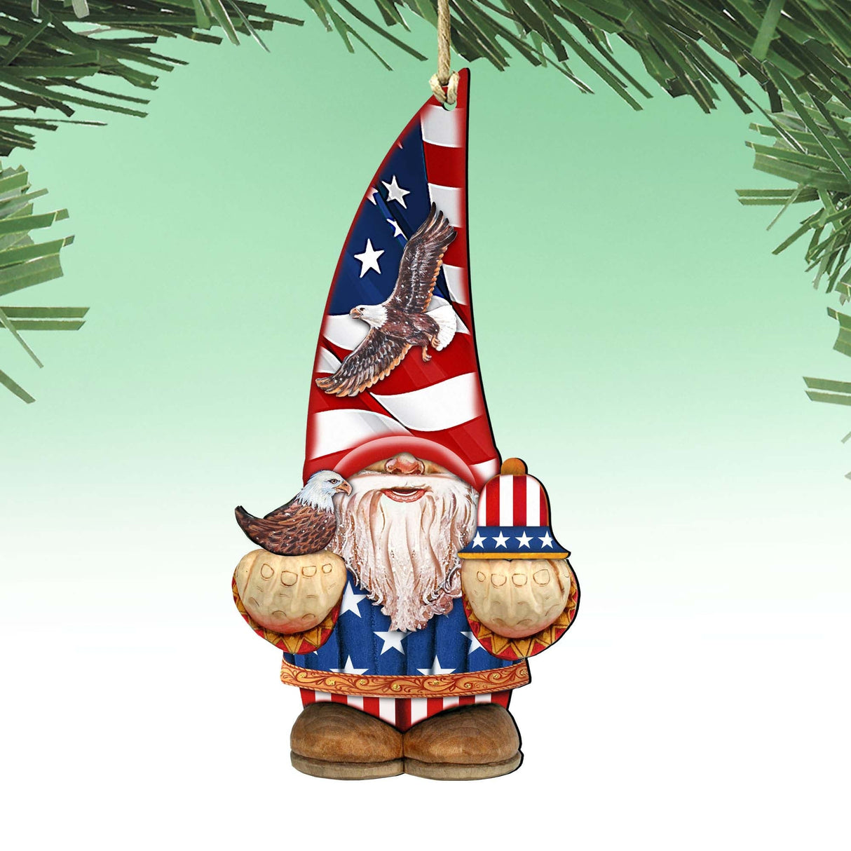 Adornos de madera de gnomos enanos americanos de G. DeBrekht - Decoración navideña americana - 8611015