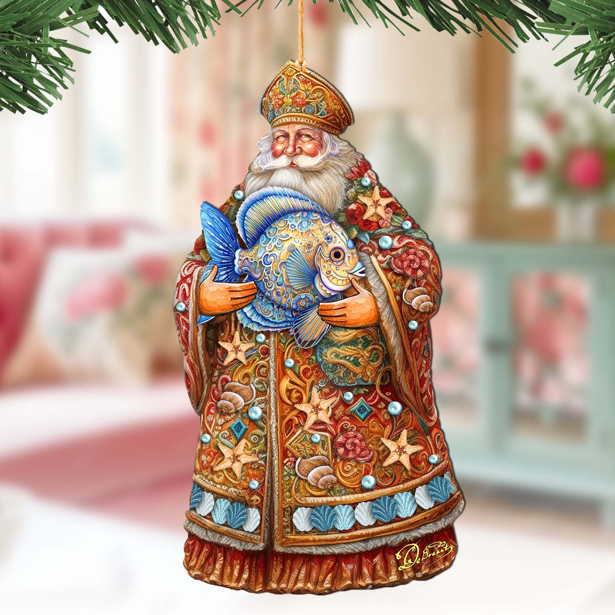 Adornos de madera de Papá Noel con pez de G. Debrekht - Decoración navideña de Papá Noel y muñeco de nieve - 8691411