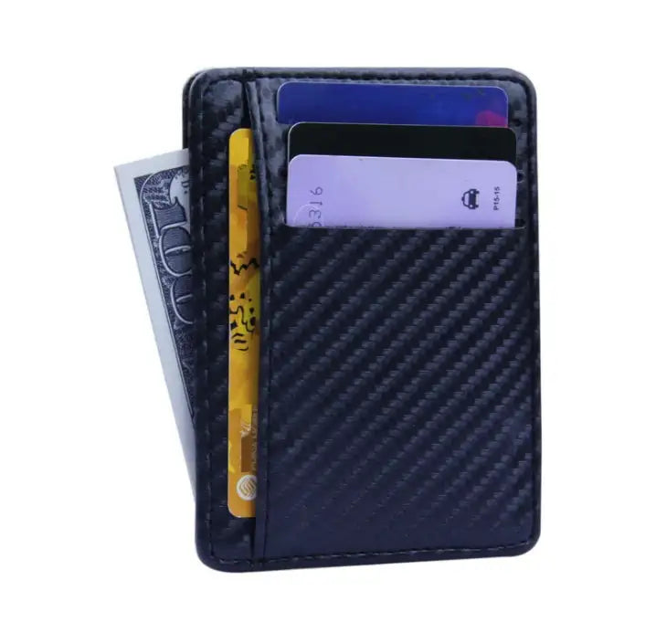 New Fashion Pu Leather Carbon Fiber Wallet Mini Slim Wallets Business Men Credit Card ID Holder with RFID Anti-chief Purse - Lootquake