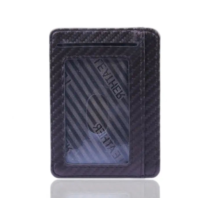 New Fashion Pu Leather Carbon Fiber Wallet Mini Slim Wallets Business Men Credit Card ID Holder with RFID Anti-chief Purse - Lootquake