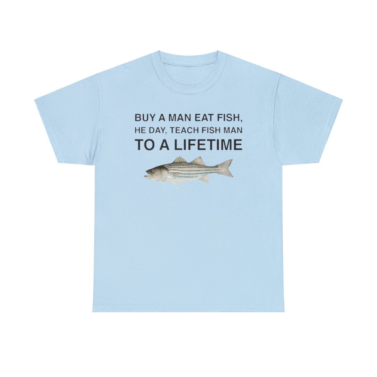 Compre una camiseta divertida del Día del Hombre Comiendo Pescado, Enseñe al Hombre Pescado