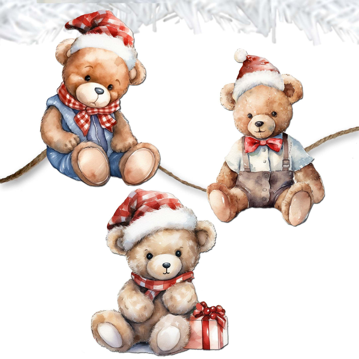 Christmas Teddy Bear Decorative Wooden Clip-on Ornaments Set of 3 by G. Debrekht - Christmas Decor - 8091011C-S3