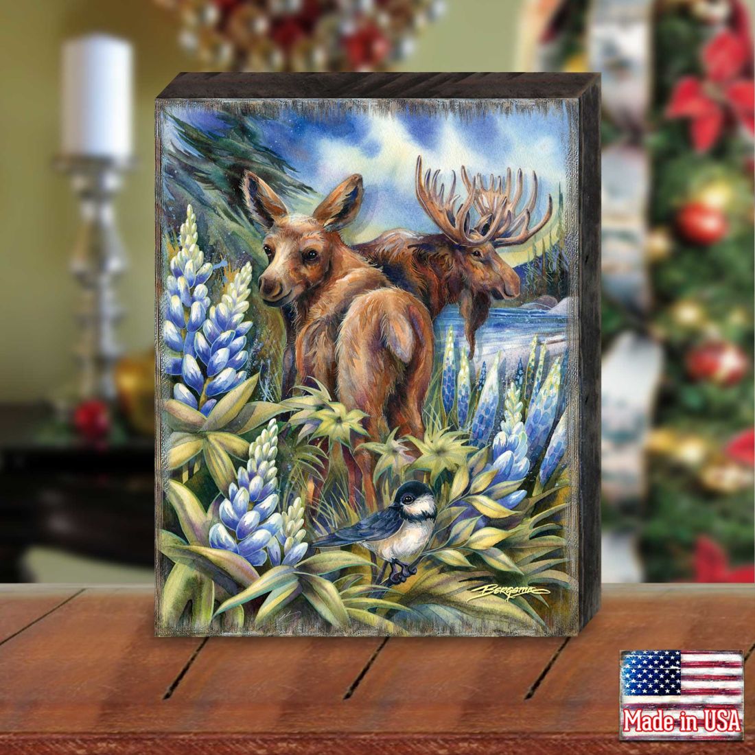 Easily AƒMoosed in Lupine Wooden Wall Art by J. Bergsma - Nature Wildlife Decor - 85922948B-JB