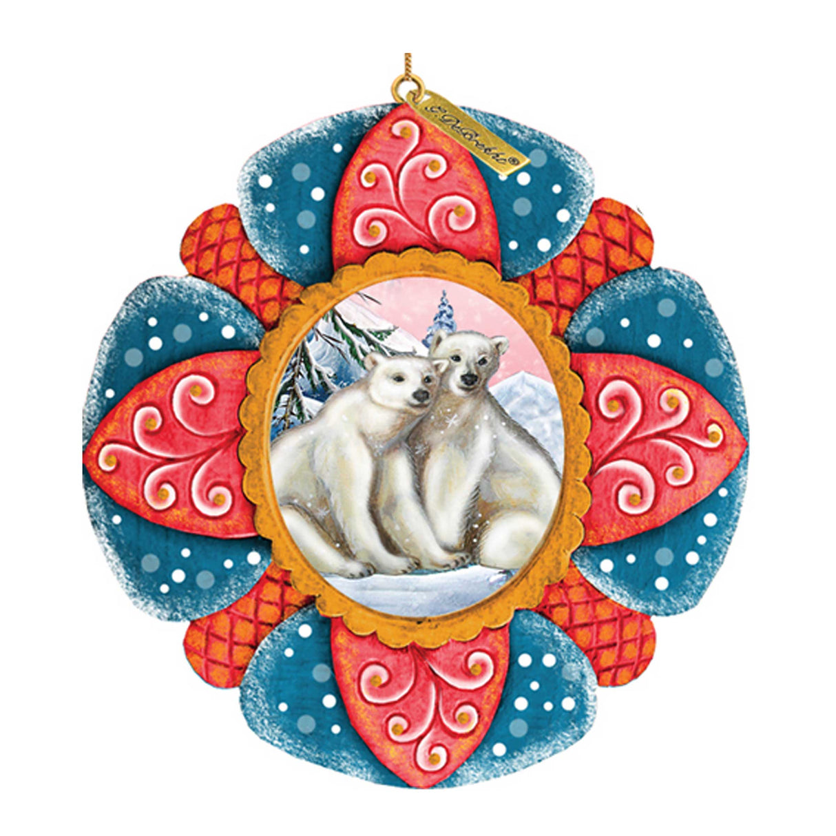 Adorno navideño de oso polar esculpido y pintado a mano por G. DeBrekht - Decoración navideña con temática de vida silvestre - 610550